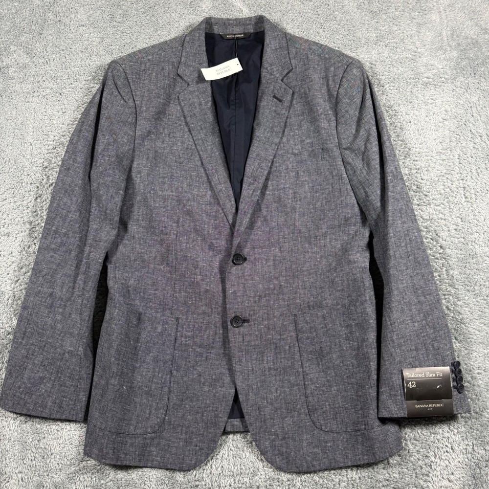 Banana Republic Tailored‎ Slim Fit Linen Cotton Blazer Jacket Grey 42 NEW $180